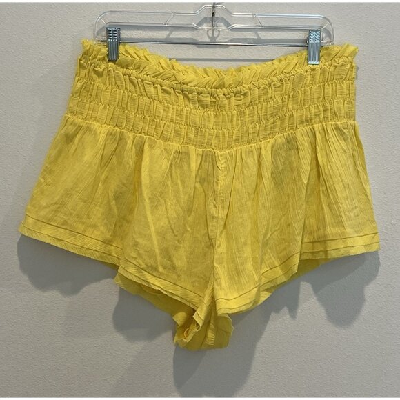 Anthropologie smocked gauze shorts XL yellow Pull On Cotton Elastic Waist NWT - Picture 5 of 14